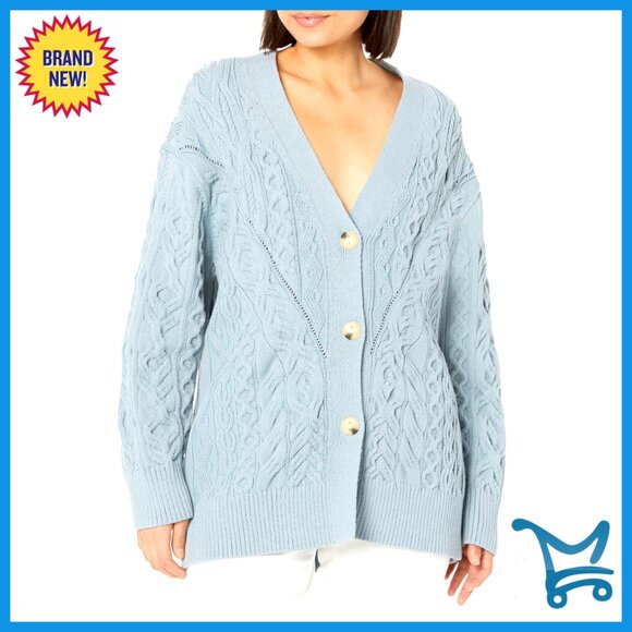 Oversized Cotton Cable Cardigan Long Sleeve Open Neck Spring Sweater